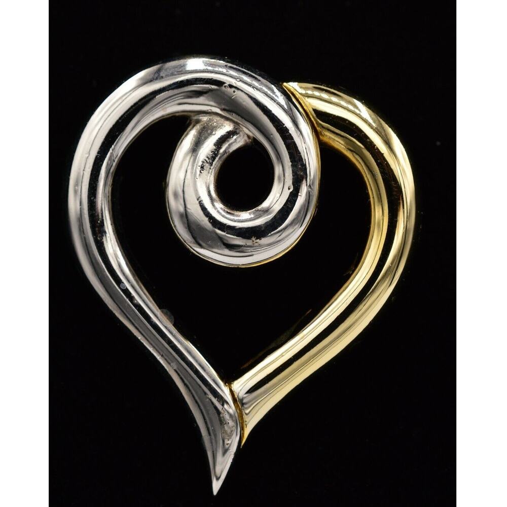 Vintage Heart Pin Brooch Chunky Gold Silver 2-Tone Swirl Chunky NOS 1980s BinAC